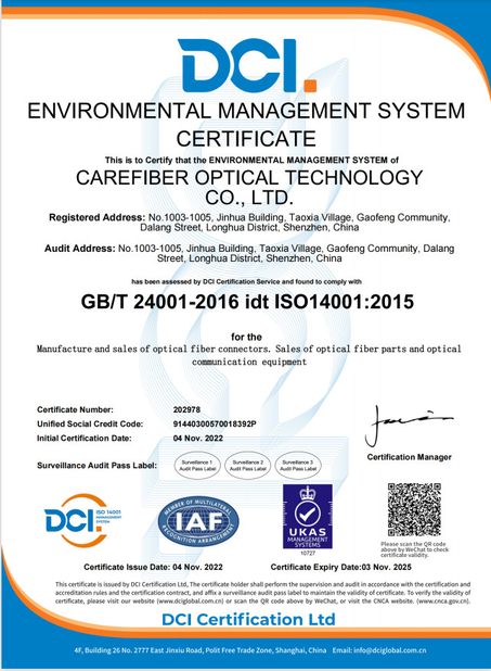 China Carefiber Optical Technology Co., Ltd certificaciones